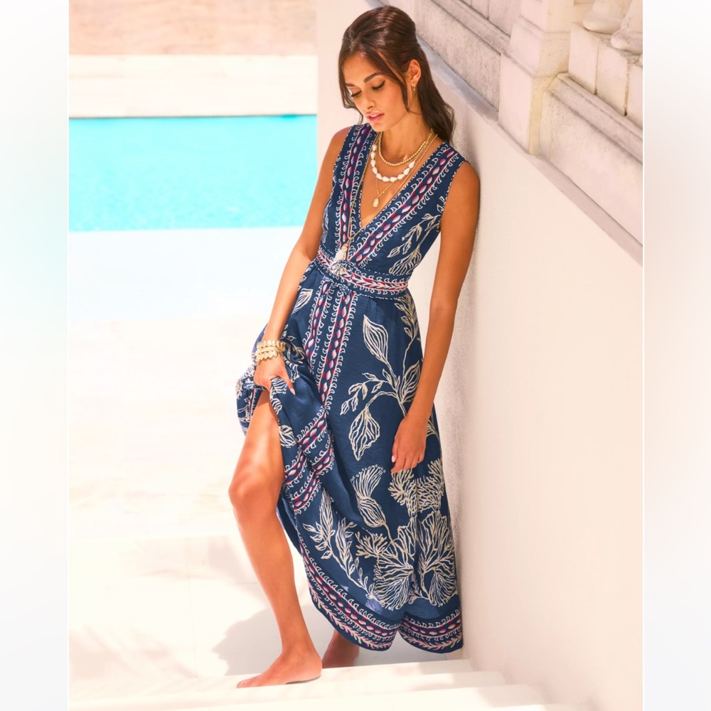 Lilly Pulitzer Daniella Midi Dress in Low Tide Navy